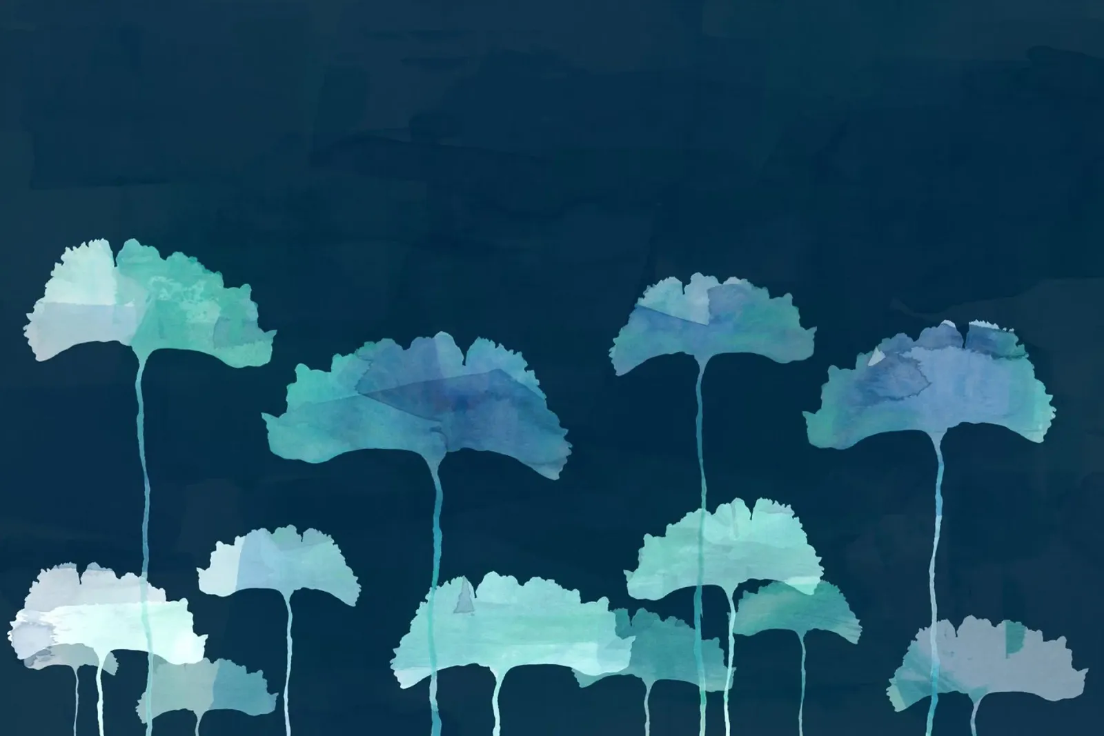 Silhouette di fiori blu poster con telaio in alluminio da Cartissi