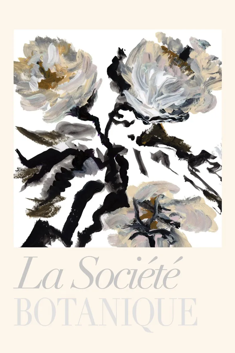 La Società Botanica, Fiori neri, bianchi e crema poster con telaio in plastica da Cartissi