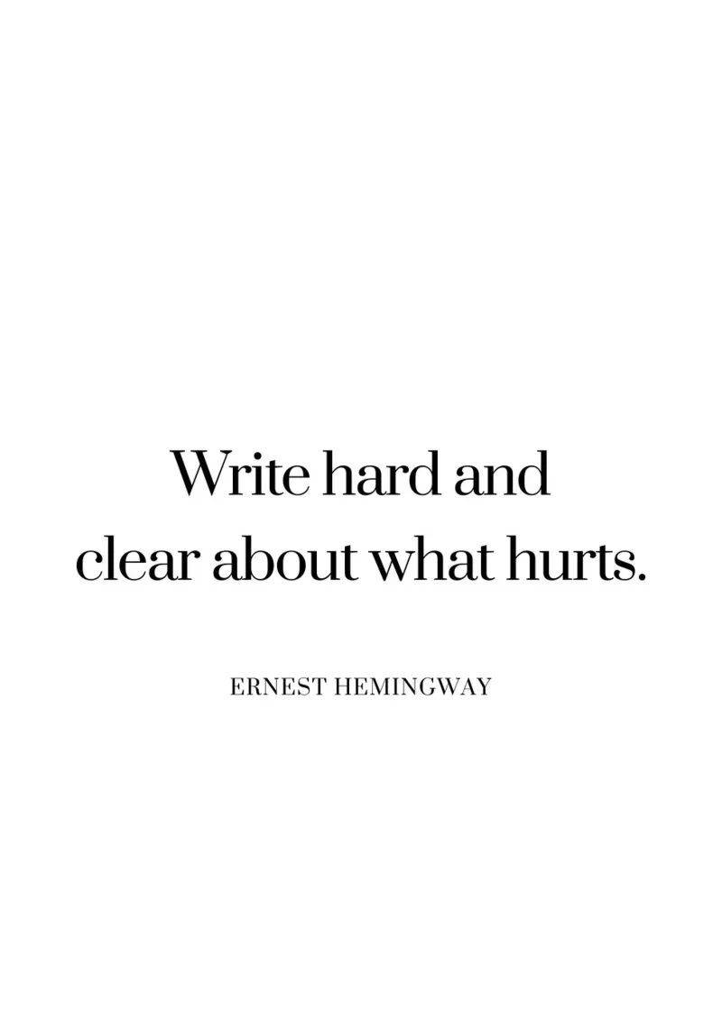 Write hard and clear about what hurts quote canvas with Floater frame by Paigaam Studio