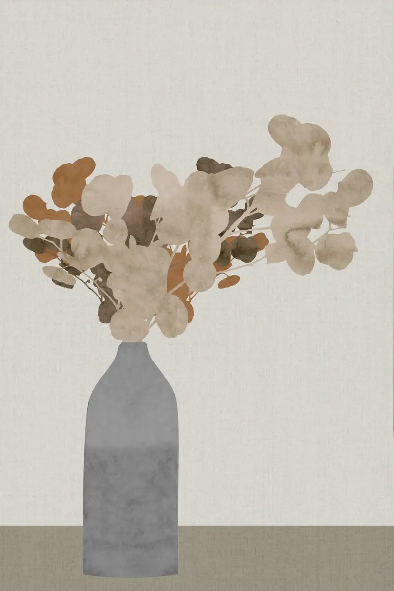 Rostbraune getrocknete Blumen in Vase auf Tisch I Poster mit Holzrahmen von Cartissi