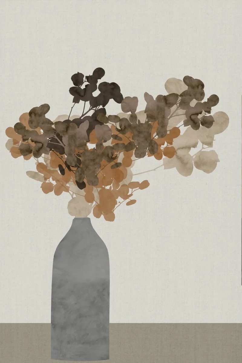 Fleurs séchées en vase sur table, brun rouille II toile de Cartissi