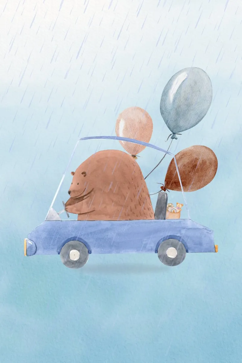 Orso in una cavalcata piovosa pellicola backlit da Doodle Dreams Art