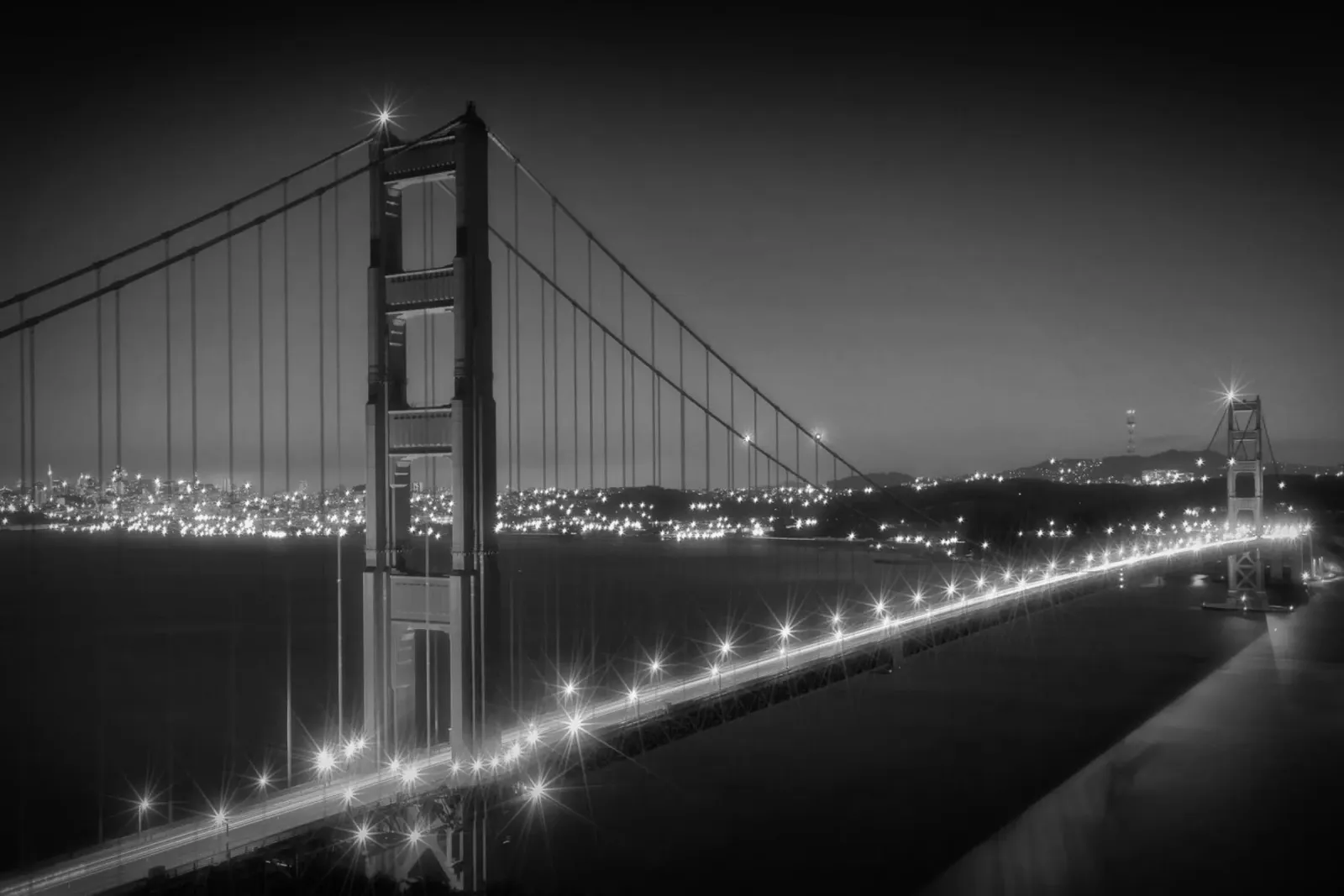 Golden Gate Bridge di sera | Monochrom alluminio dibond da Melanie Viola