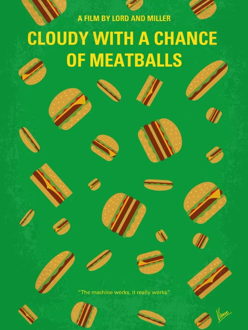 No778 My Cloudy with a Chance of Meatballs minimal movie pos poster con telaio in legno da Chungkong