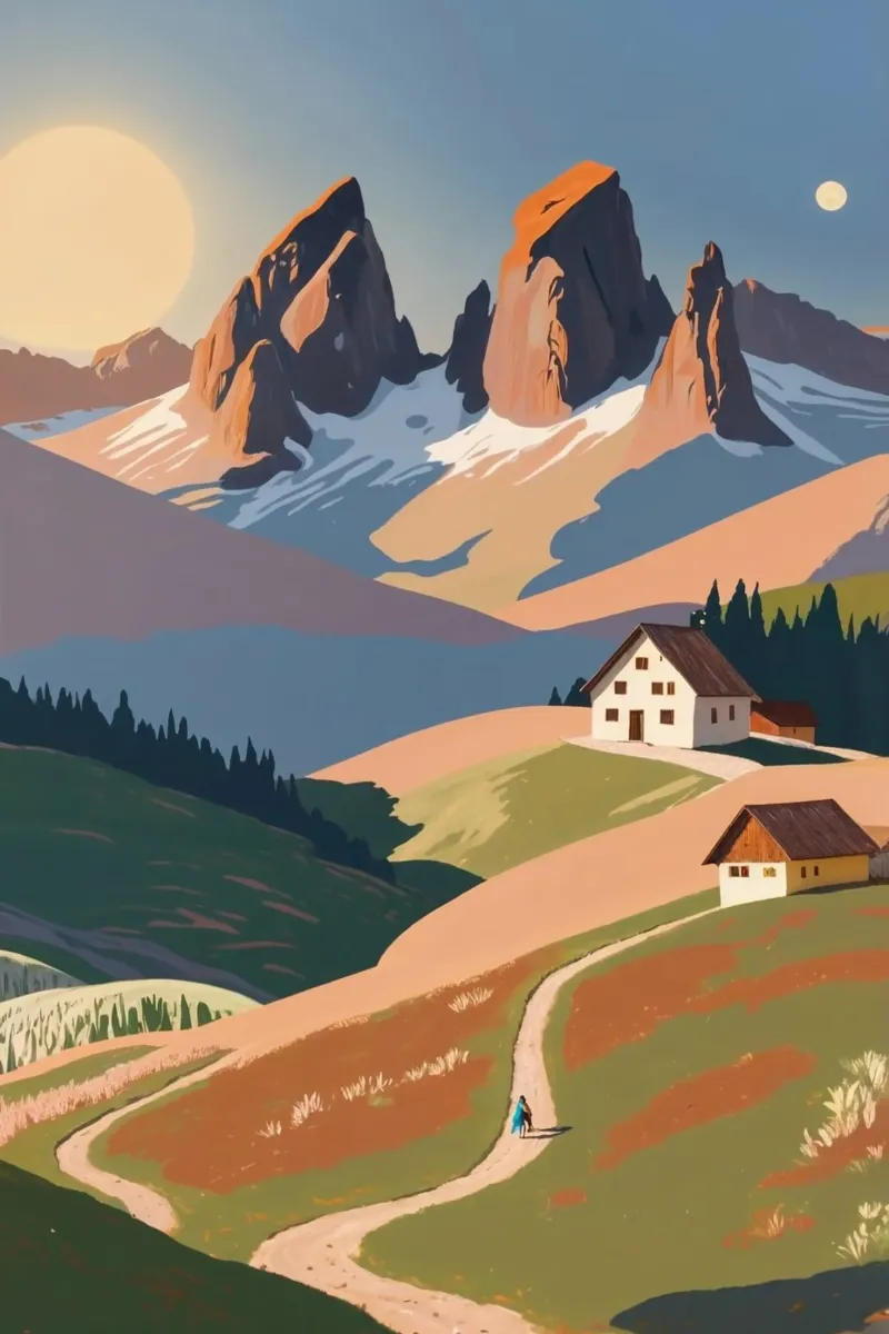 Three peaks in spring light | Work 1 hahnemühle by AlbertKlee