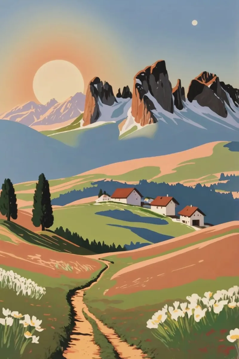 Three peaks at sunrise | Work 5 canvas by AlbertKlee