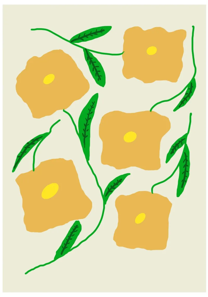 Flower power in yellow poster with aluminum frame by Proper job studio