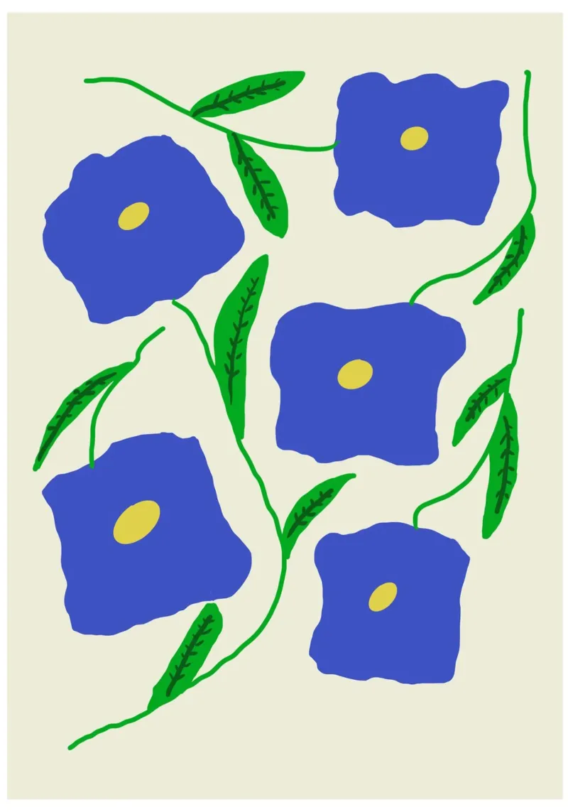 Flower power in blue poster with aluminum frame by Proper job studio