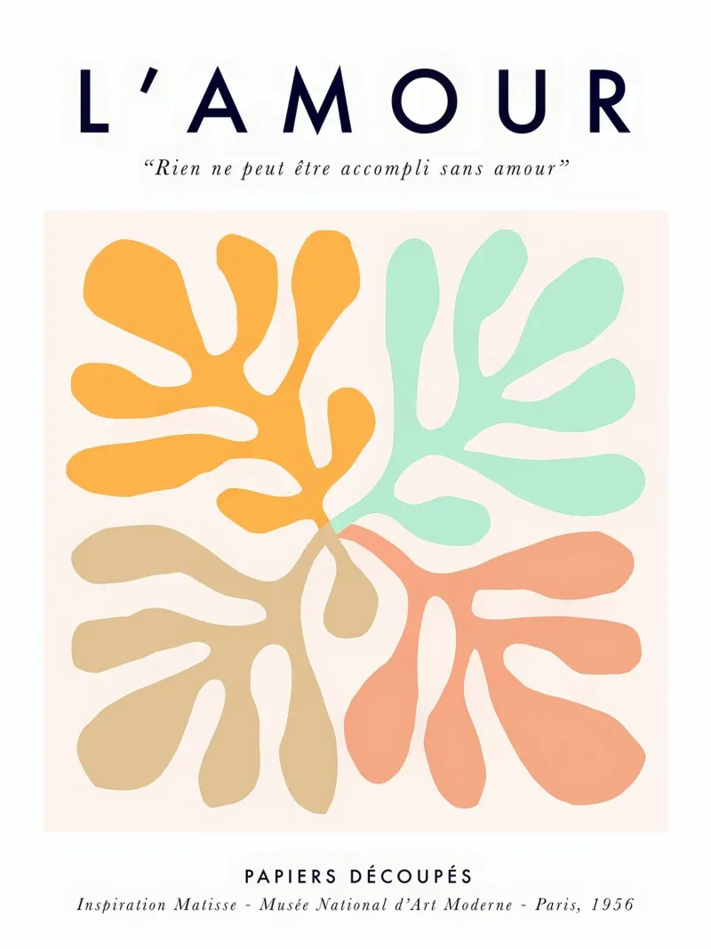 L'Amour - Matisse Nature Collage a pastello con scritte d'amore poster con telaio in legno da Dominique Vari