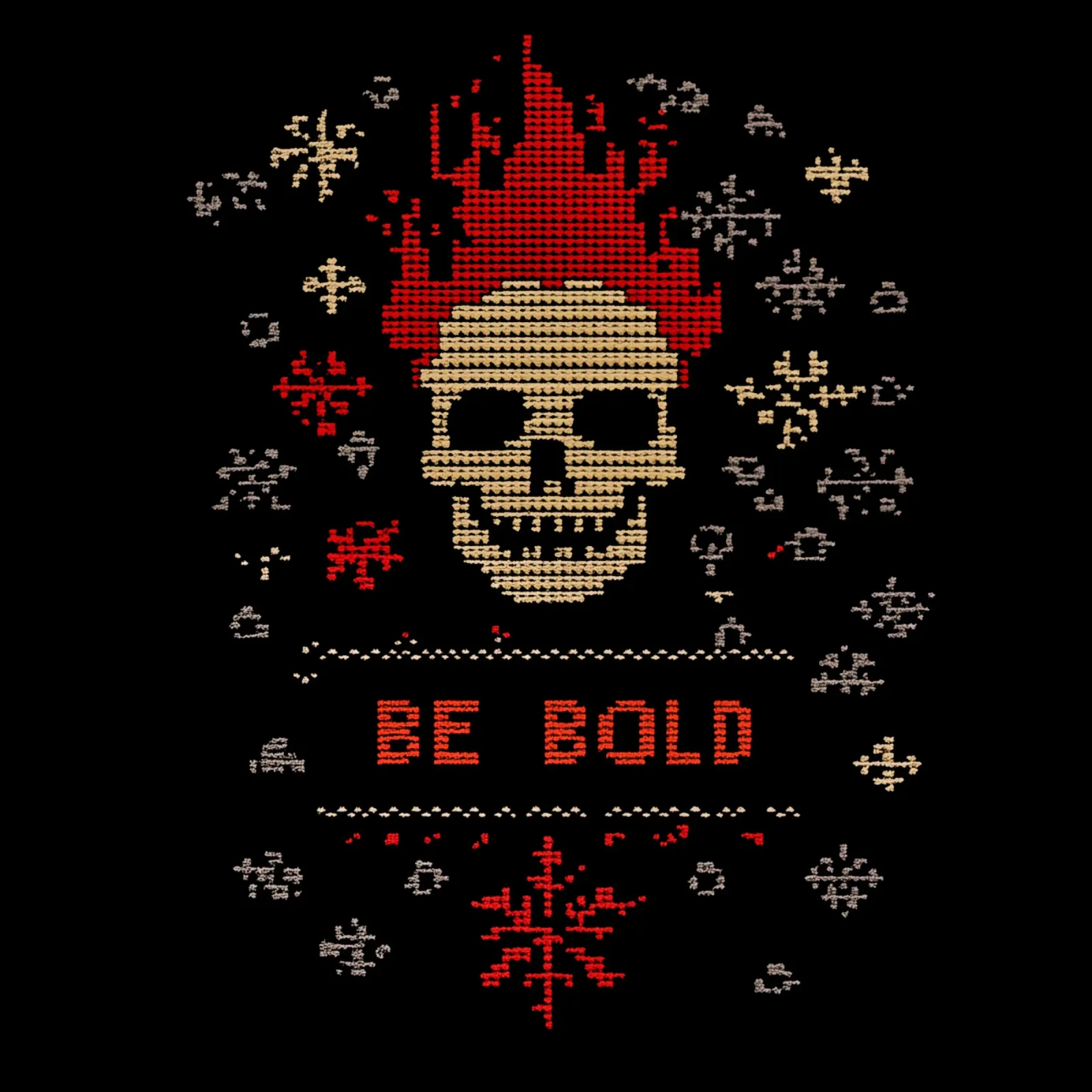 Be Loud | Be Bold | Schema a punto croce con teschio fiammeggiante carta hahnemühle da Autofocus