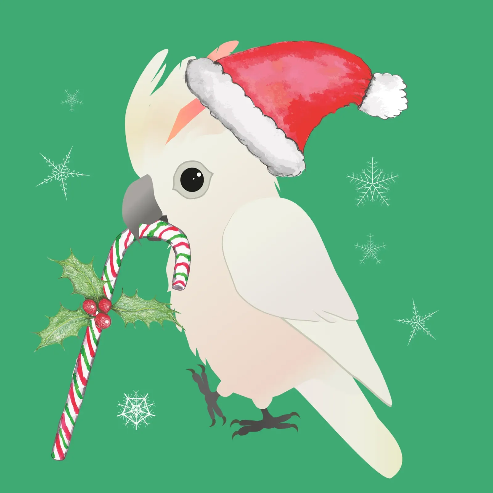 Un simpatico cacatua a cresta di salmone natalizio carta hahnemühle da BwiseLizzy