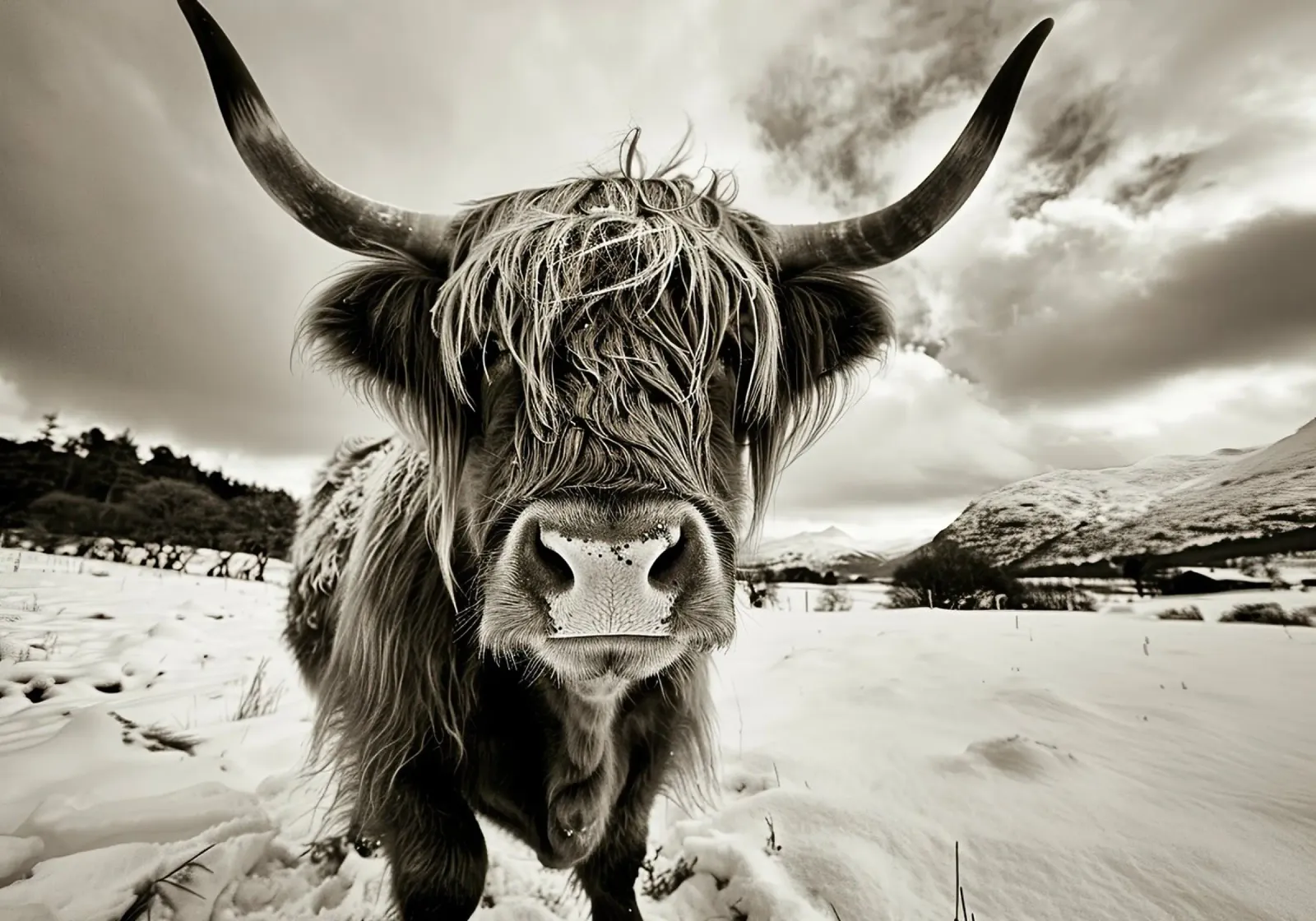 Bellezza selvaggia: Highland Cow nel suo splendore pellicola backlit da Nikis Art Studio