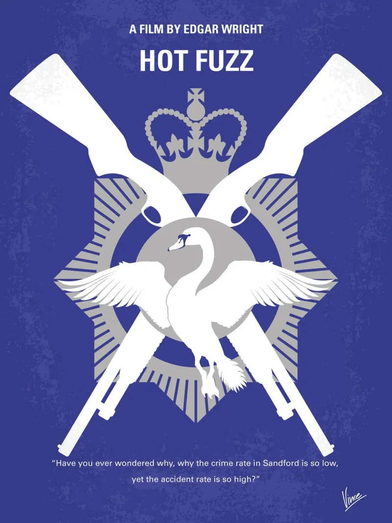 No847 My Hot Fuzz minimal movie poster alluminio dibond da Chungkong