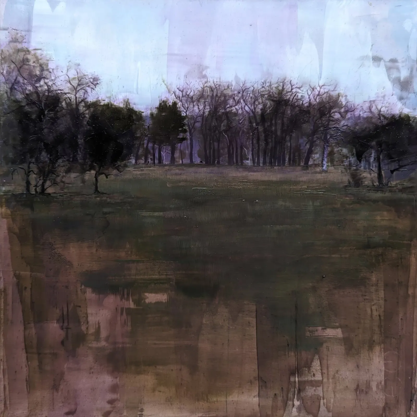 "Inverno. Crepuscolo. Parco". - Pittura di paesaggio invernale tela con Cornice a cassetta da Eduard Warkentin Art