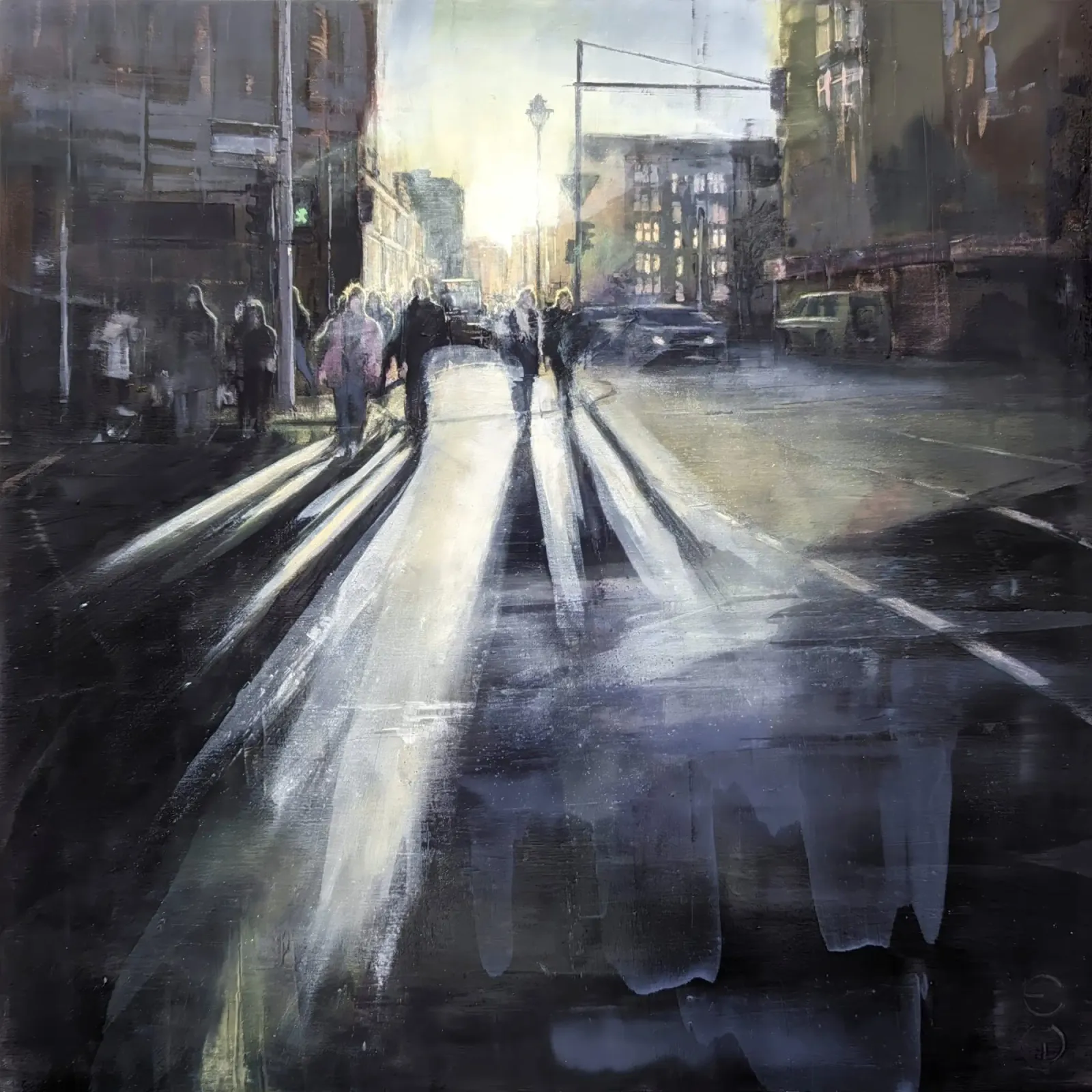 "BERLIN_24_02" Straßenszene in Berlin Ölgemälde Poster von Eduard Warkentin Art