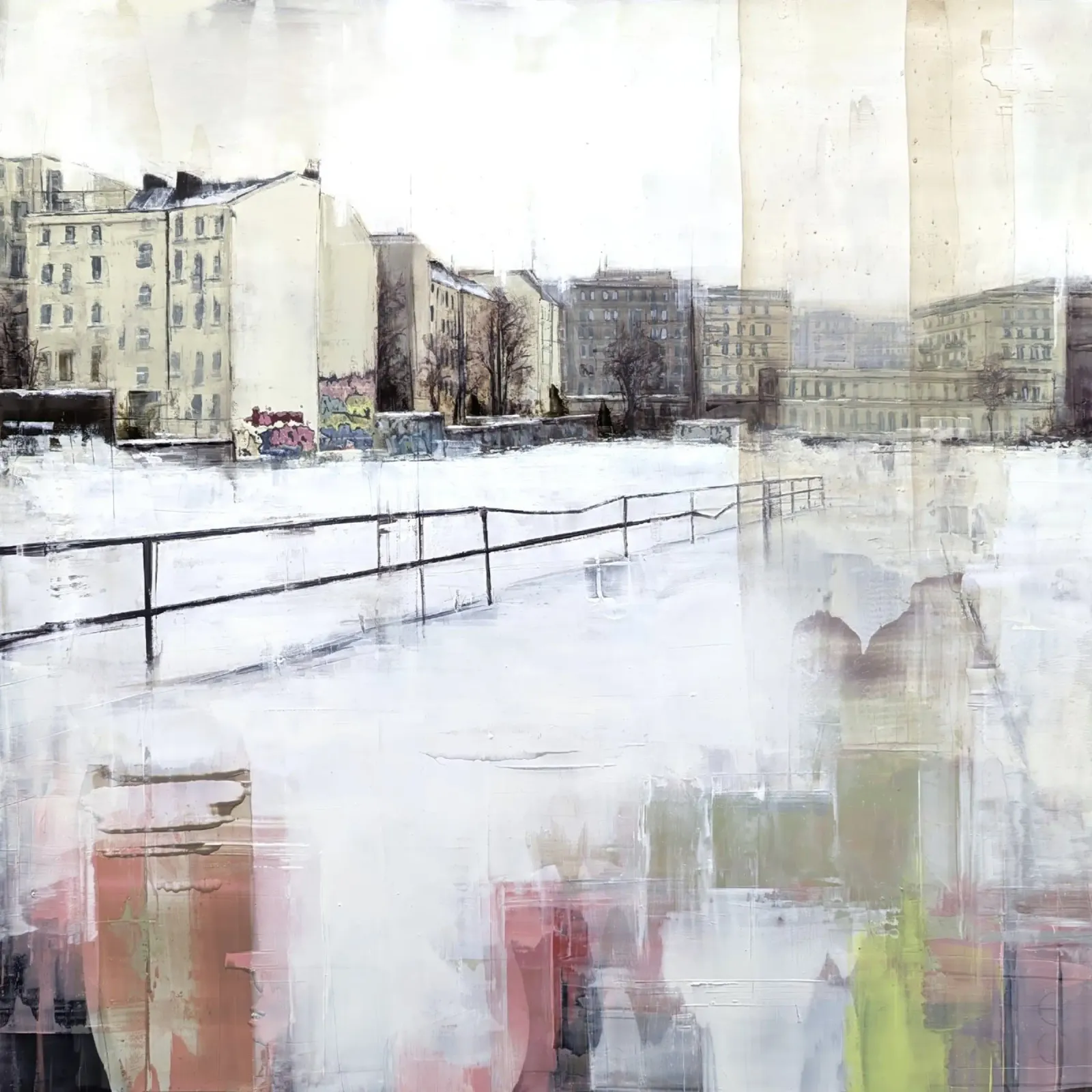"BERLINO_24_01" Veduta della città di Berlino Friedrichshain in inverno poster con telaio in legno da Eduard Warkentin Art
