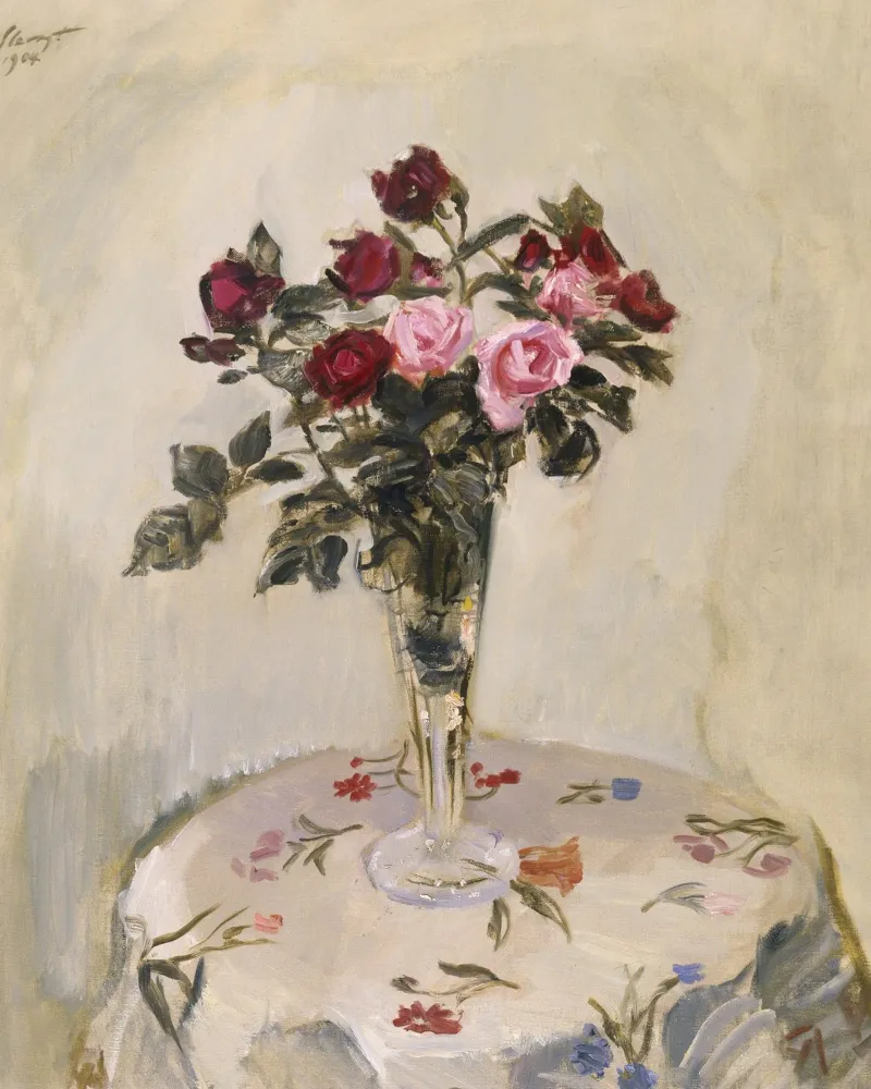 Max Slevogt - Natura morta di rose poster con telaio in plastica da ARTOTHEK