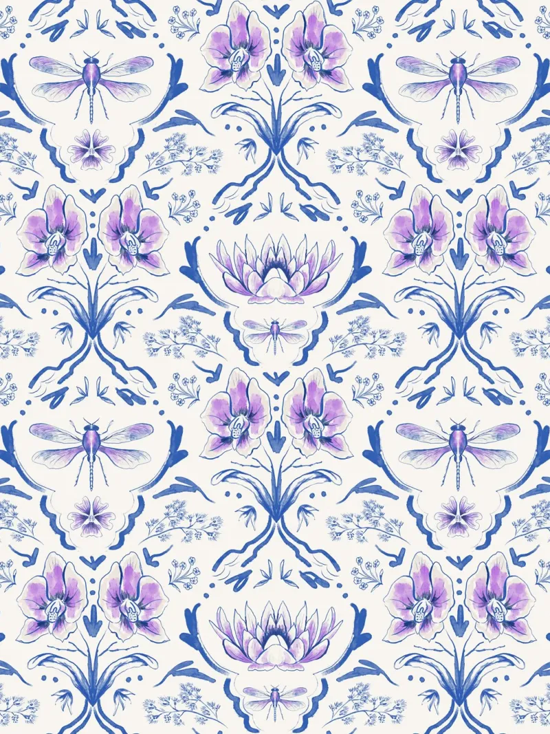 Bohemian Garden of Flowers and Dragonflies poster con telaio in alluminio da anisillustration