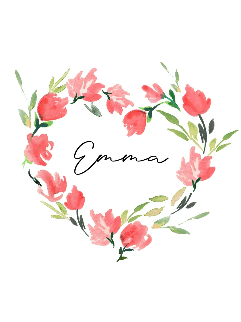Watercolor Floral Heart Wreath with Name carta hahnemühle da anisillustration