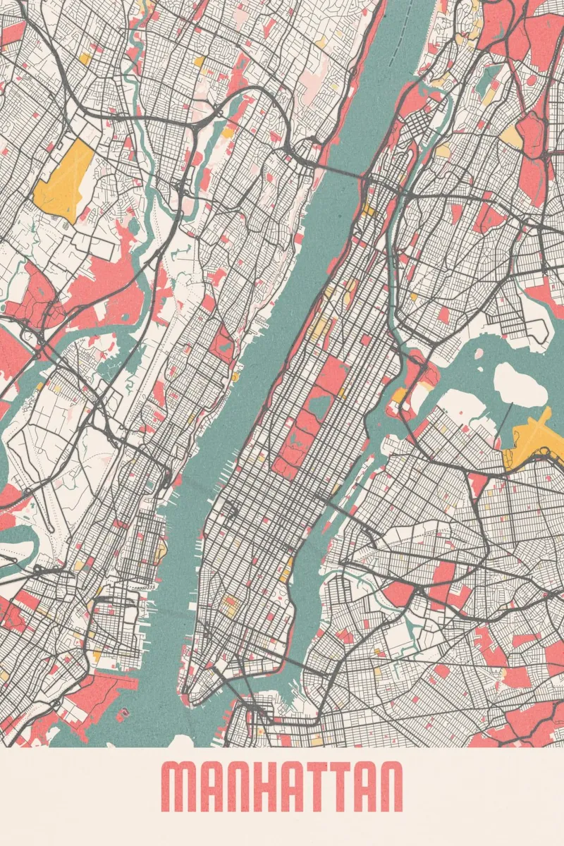 Il cuore di Manhattan | Mappa moderna della città | FineArt Design poster con telaio in alluminio da MOOODZART