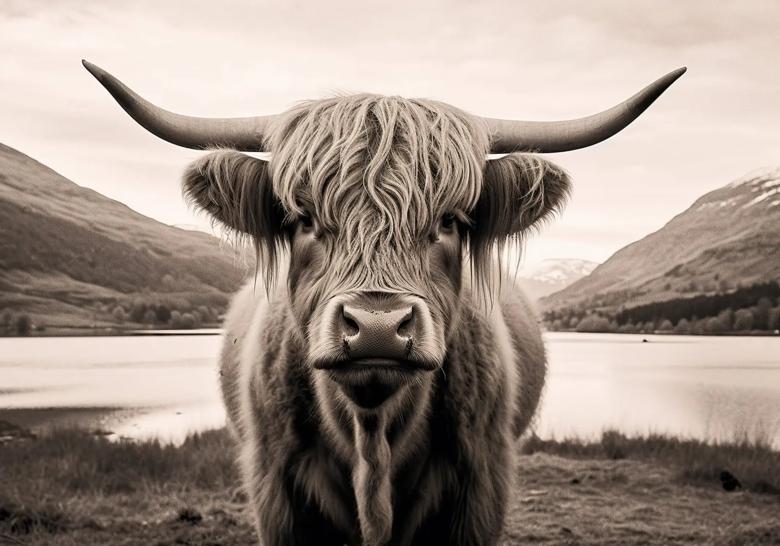 Libertà pelosa: mucca Highland in aperta campagna poster con telaio in legno da Nikis Art Studio