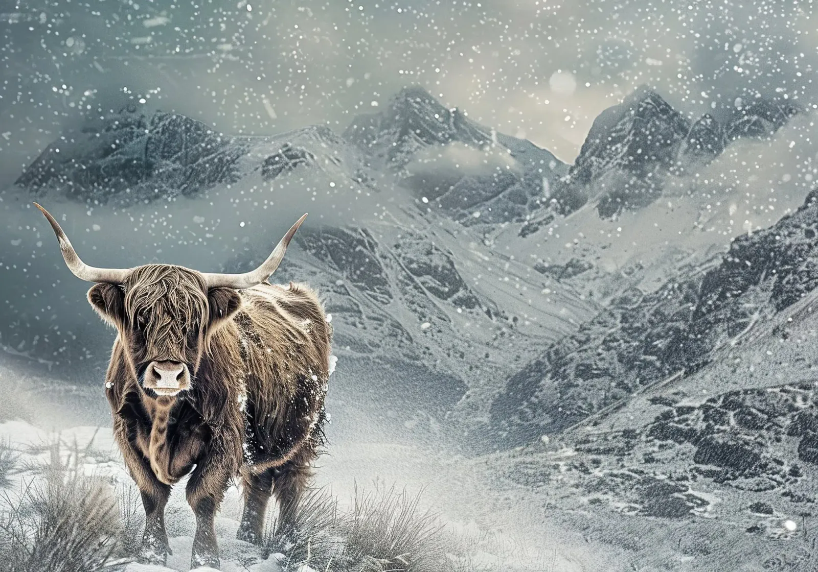 Natura intrecciata: la mucca delle Highlands e i Wildni poster con telaio in plastica da Nikis Art Studio
