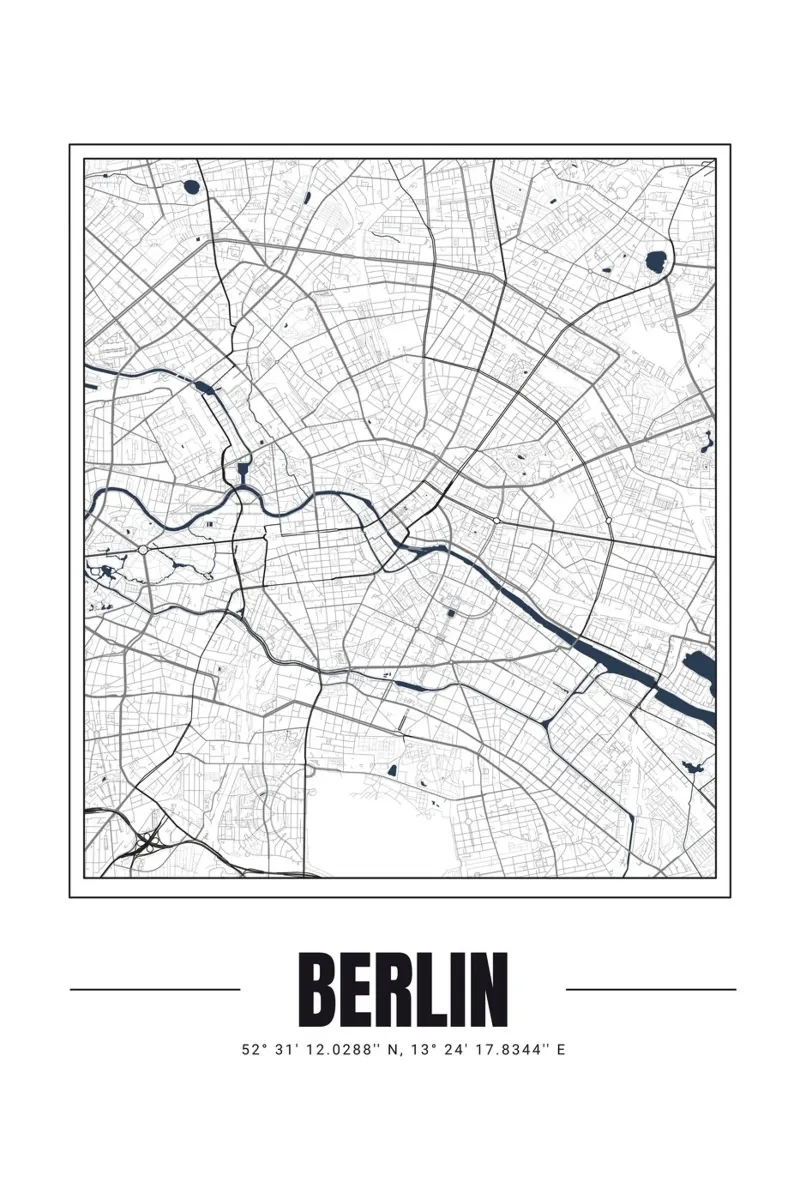 Minimalistische kaart van Berlijn - Stedelijk ontwerp Poster Art canvas met Baklijst van Ben & Clo creations