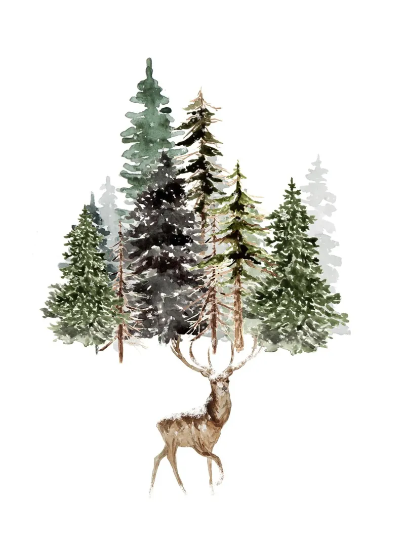 Wald und Hirsch – Winterlicher Aquarell-Druck acrylic glass by Whole©