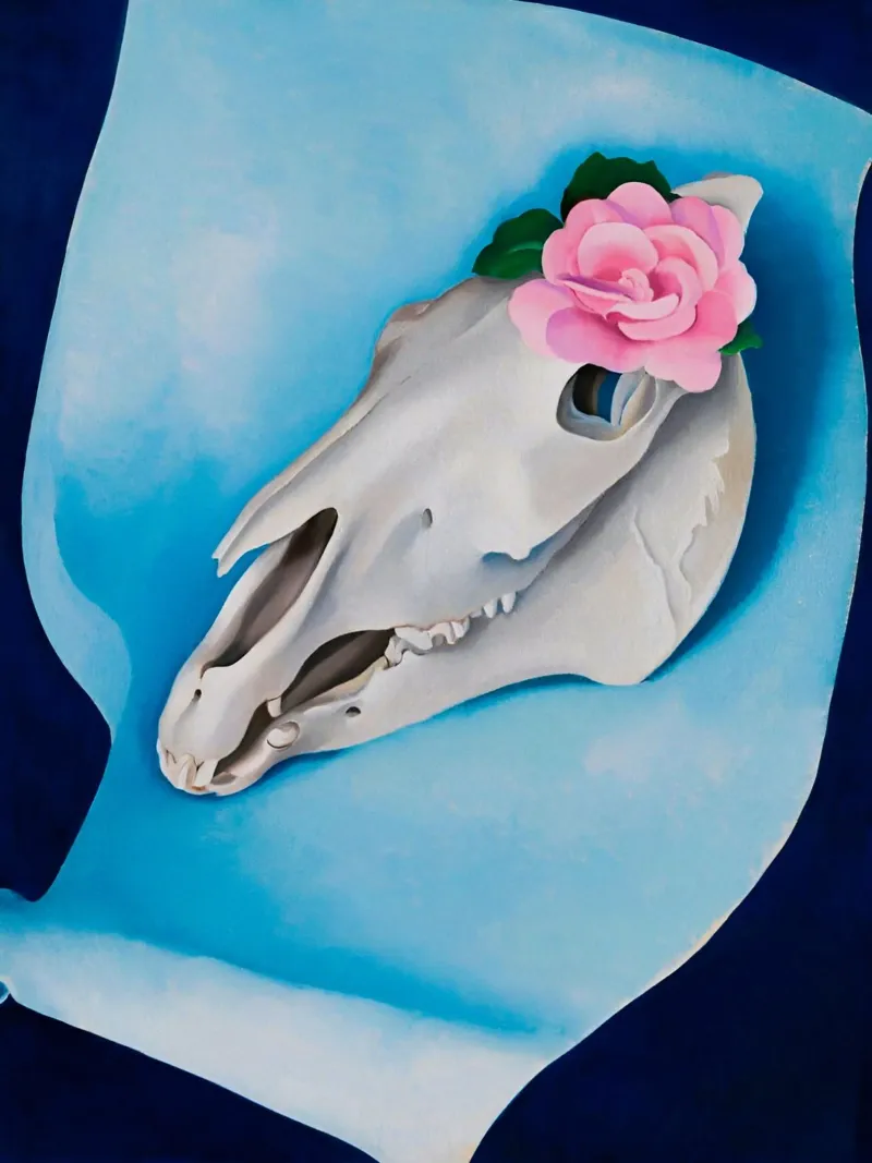 Georgia O'Keeffe - Horse's Skull with Pink Rose alu-dibond by Kinsley
