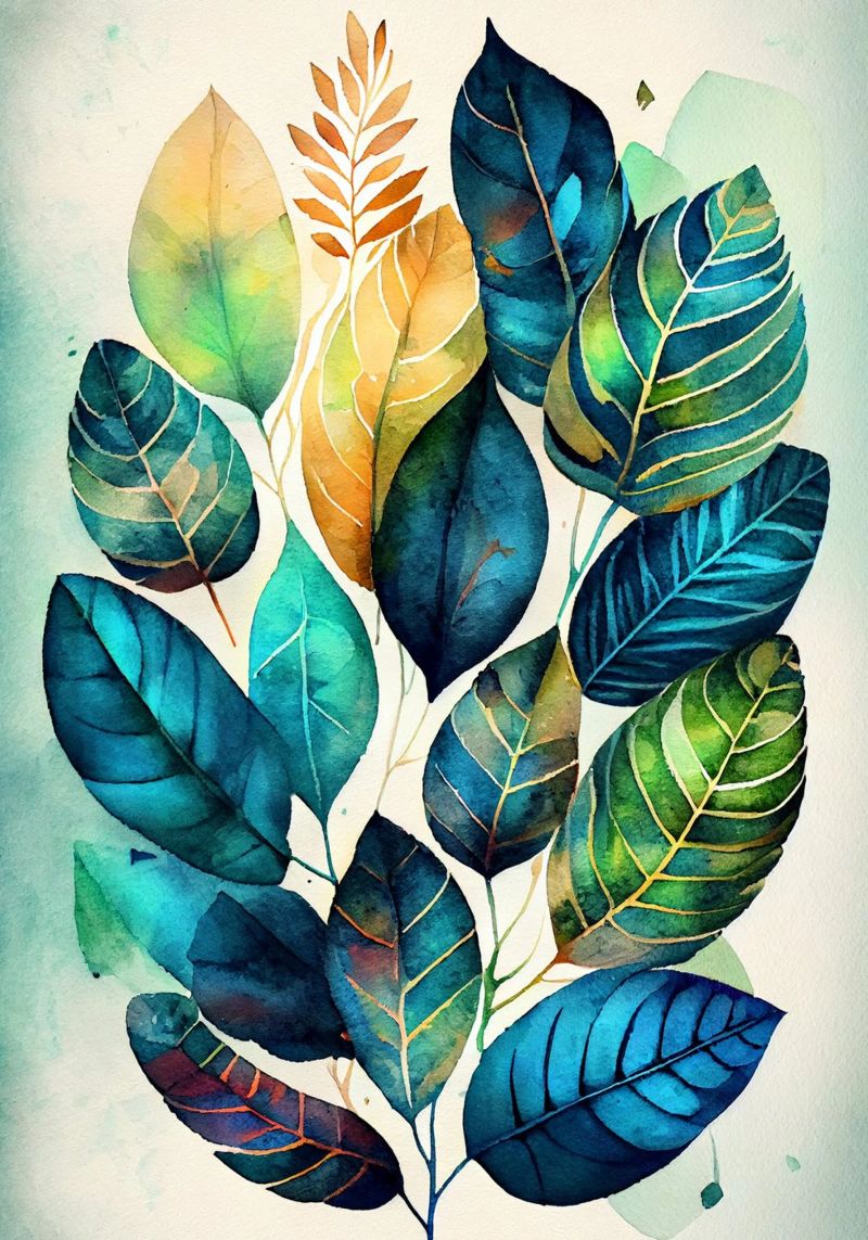 Feuilles d'aquarelle art de la nature poster de Justyna Jaszke JBJart