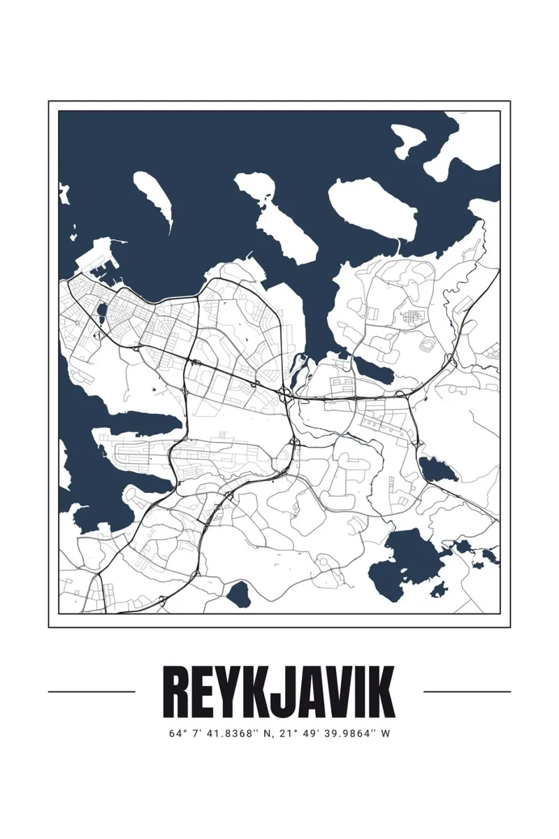 Minimalistische Reykjavik Kaart - Modern Ontwerp Muur Poster Kunst canvas met Baklijst van Ben & Clo creations