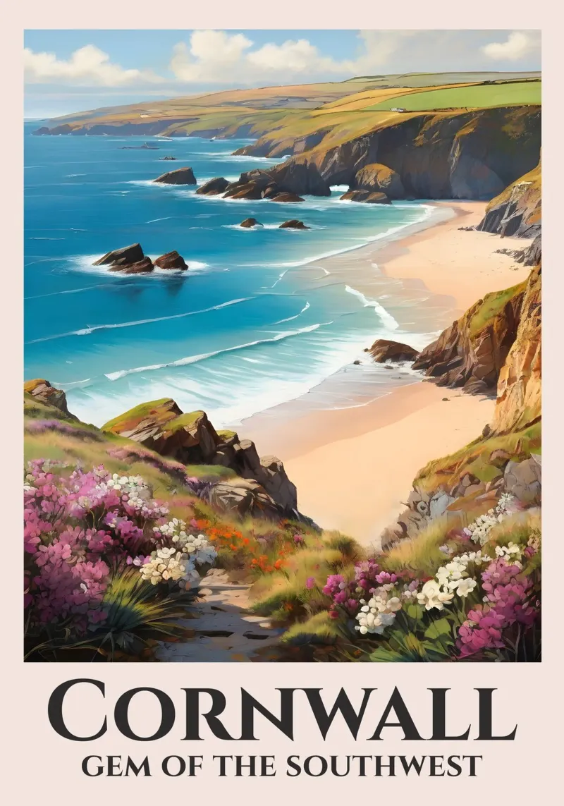 Poster ferroviario Cornovaglia Inghilterra tela con Cornice a cassetta da Charnwood Prints