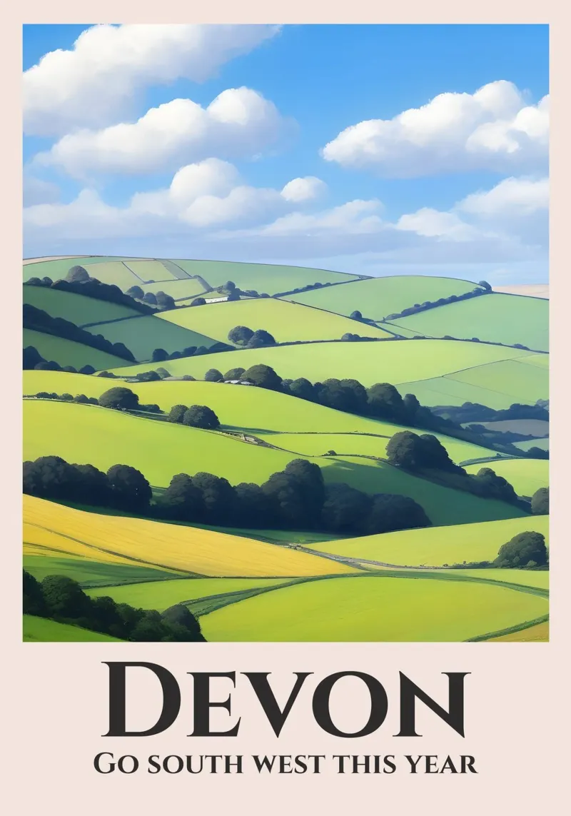 Devon Engeland Rail Poster canvas met Baklijst van Charnwood Prints