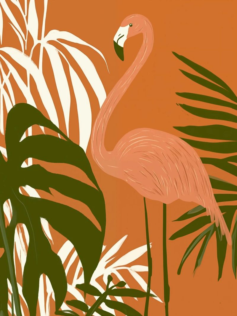 Bohemian Style Flamingo und Monstera Pflanzen Poster von Autofocus