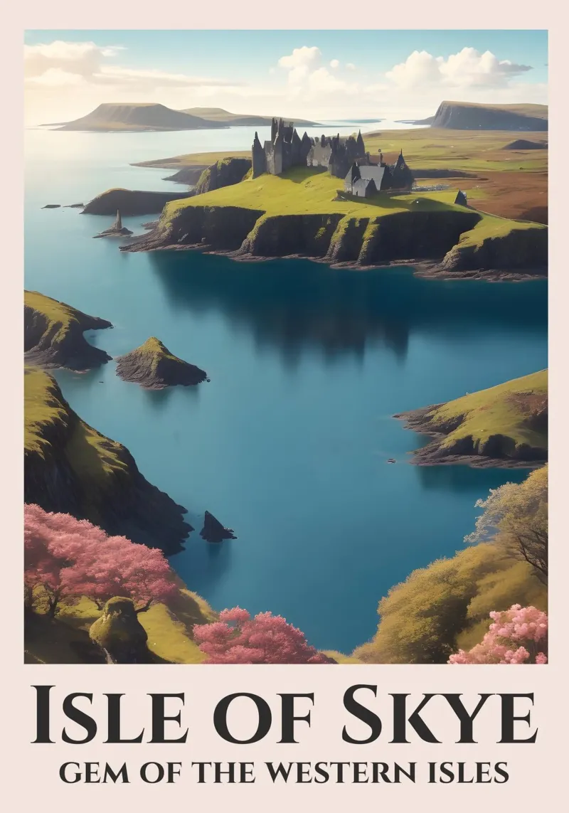 Isle of Skye Scotland Rail Poster canvas with Floater frame by Charnwood Prints