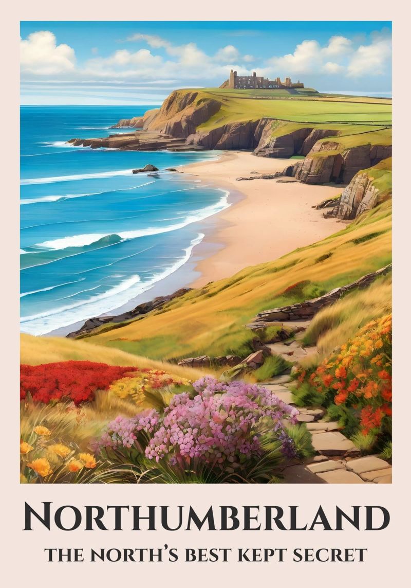 Northumberland England Rail Poster Poster von Charnwood Prints