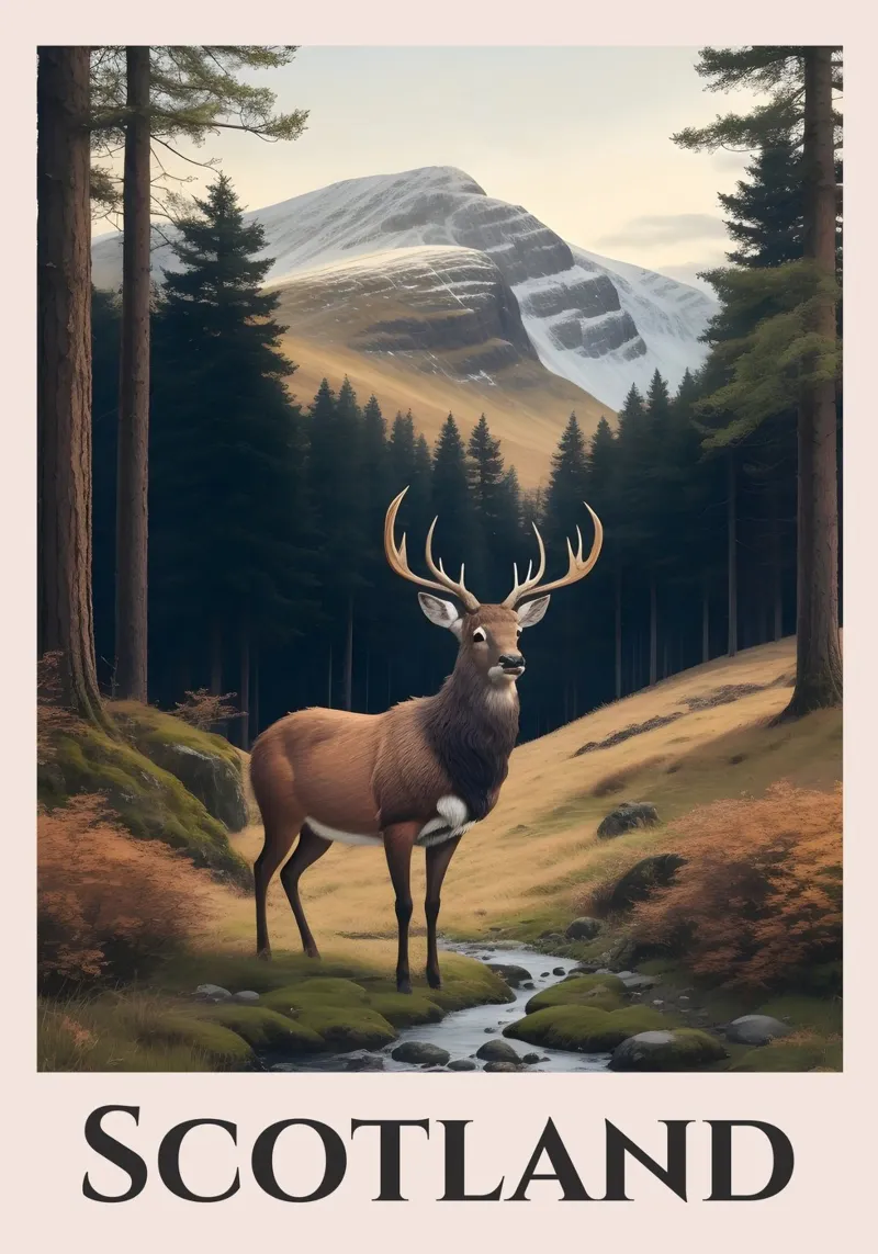 Poster Scozia Stag Rail poster da Charnwood Prints