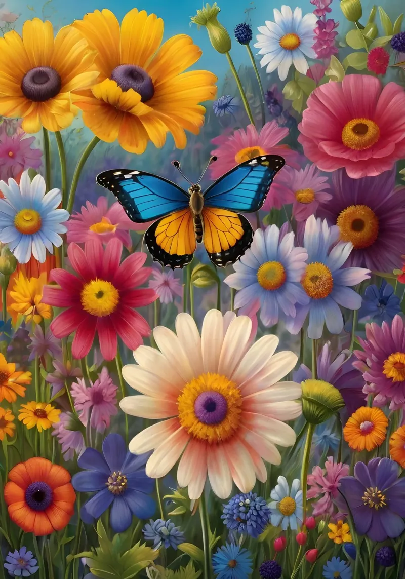 Prato di fiori selvatici con una farfalla alluminio dibond da Charnwood Prints