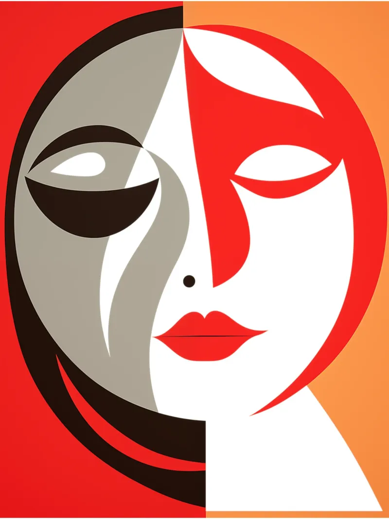 Abstract Moon Woman | Between Cubism and Art Deco canvas with Floater frame by Autofocus