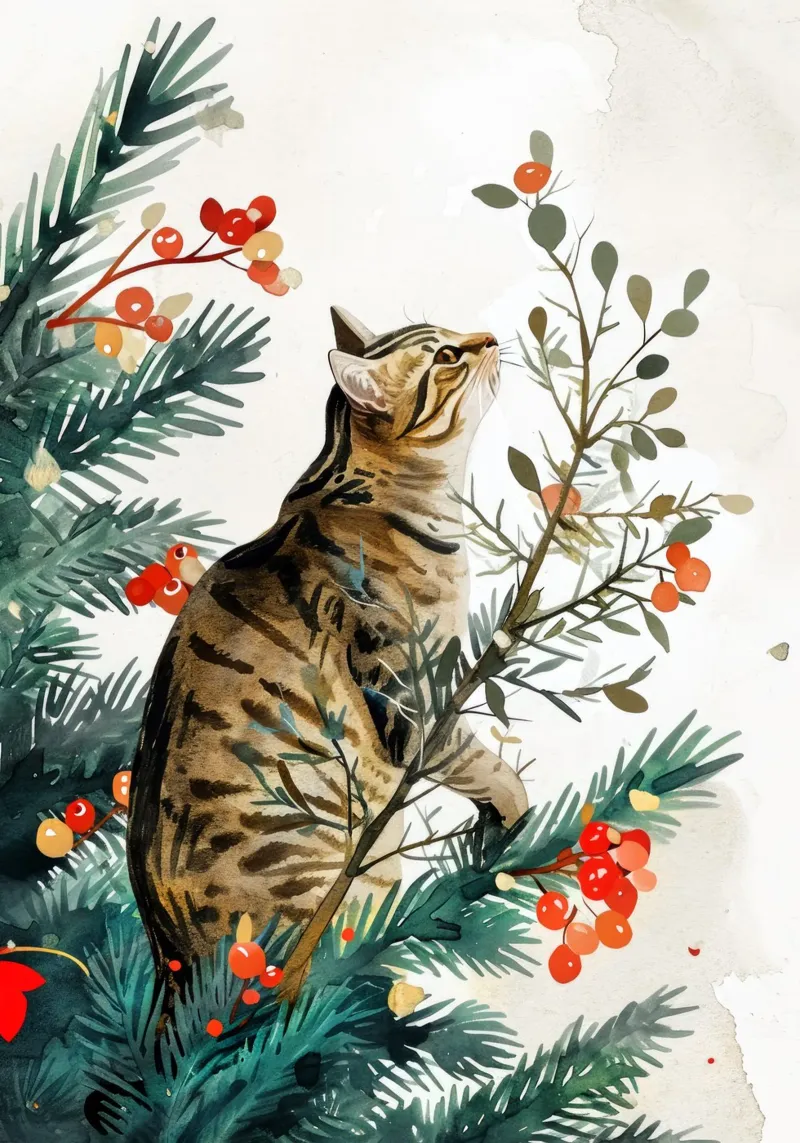 gatto sull'albero di Natale pellicola backlit da Justyna Jaszke JBJart