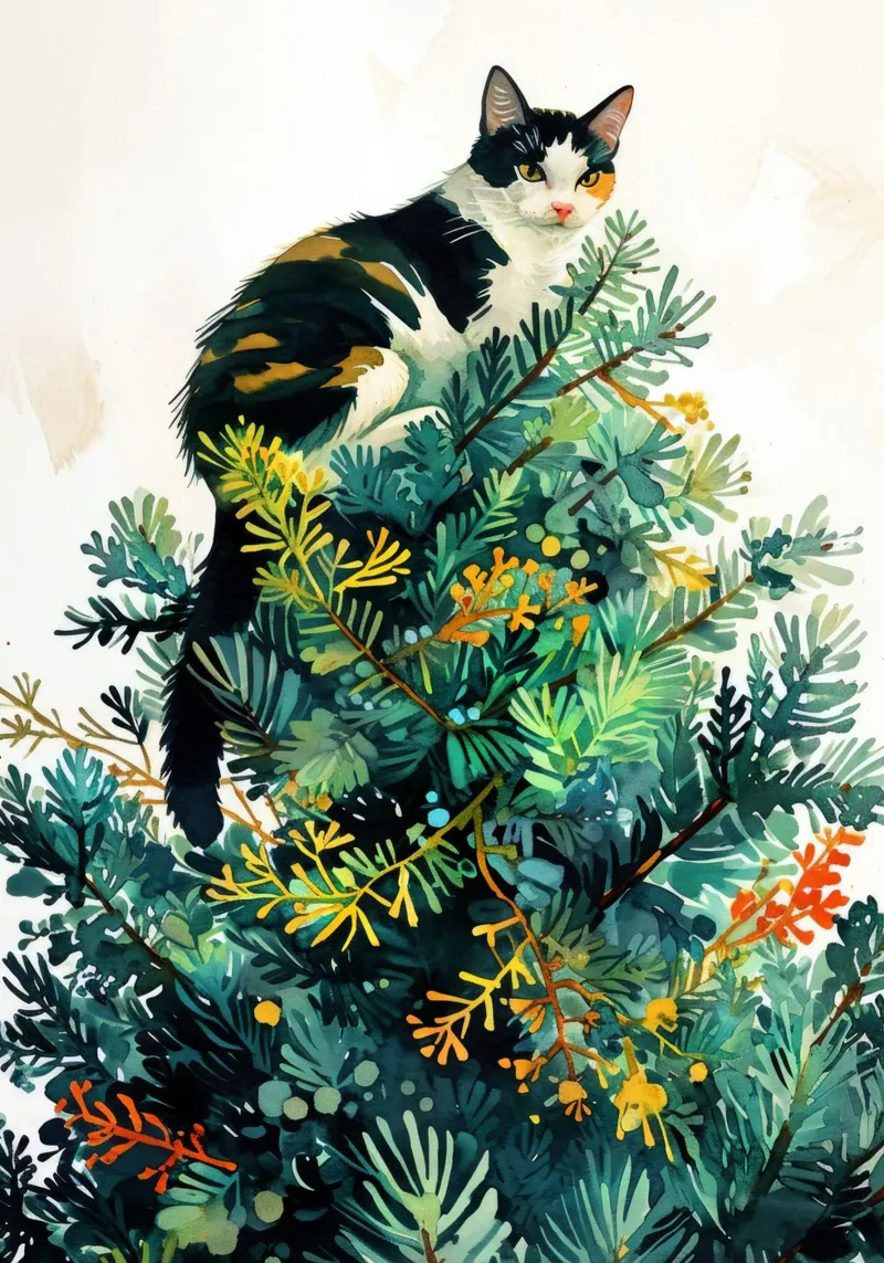 gatto sull'albero di Natale pellicola backlit da Justyna Jaszke JBJart