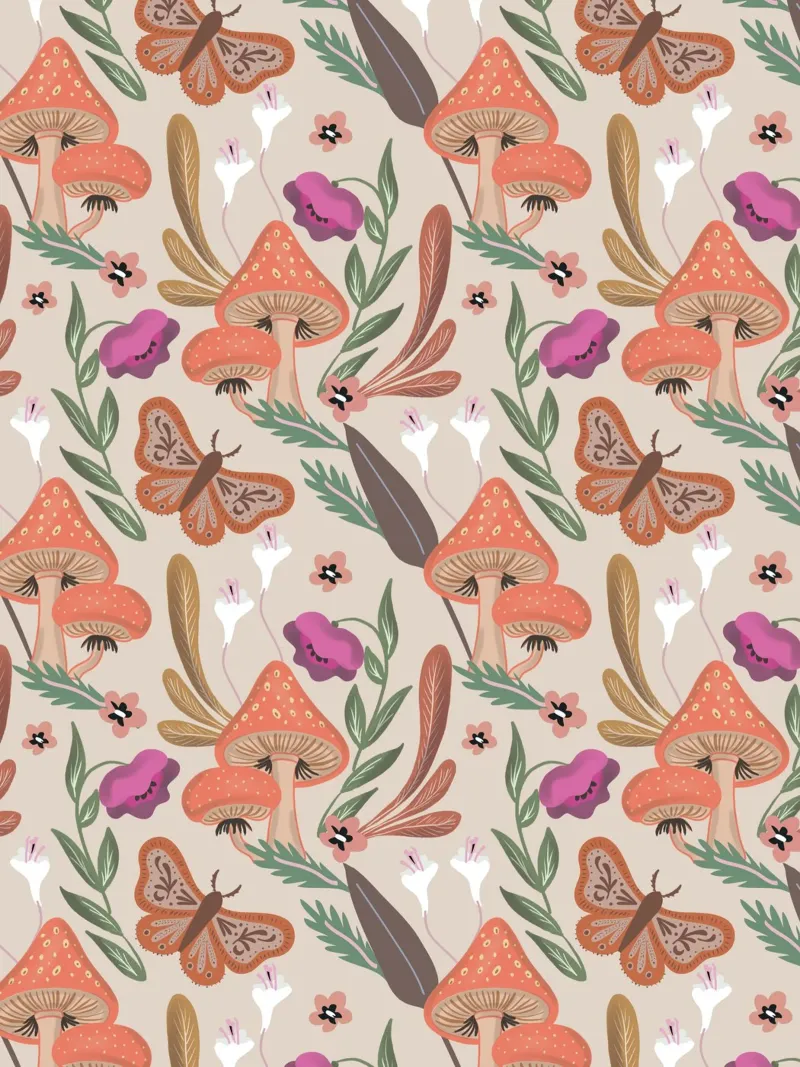 Red Mushrooms Autumn Pattern carta hahnemühle da anisillustration