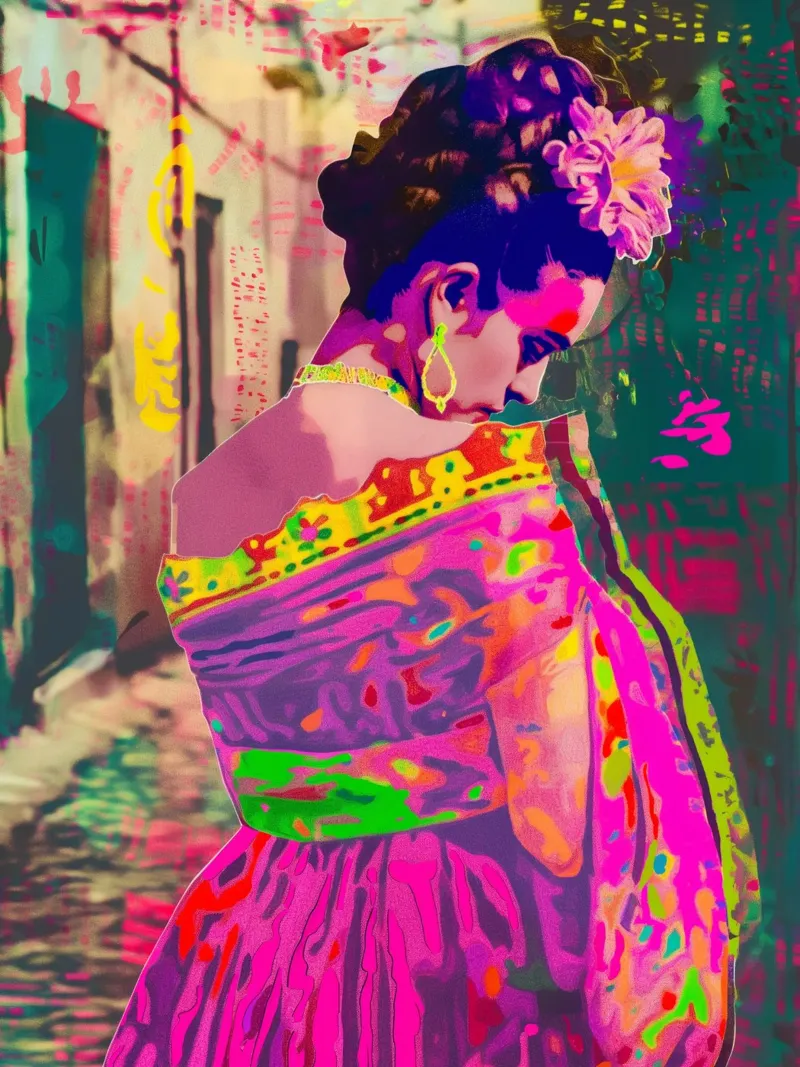 Neon Frida Kunst canvas met Baklijst van Carinaprint