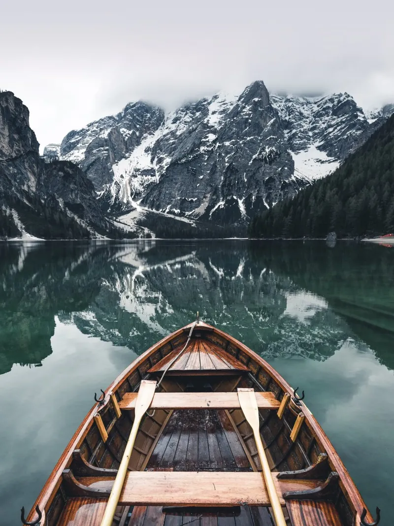 Boat and mountains - nature adventures on the lake canvas by Whole©