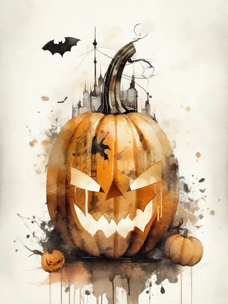 Opere d'arte su zucca per Halloween II poster con telaio in alluminio da ArtDesign by KBK