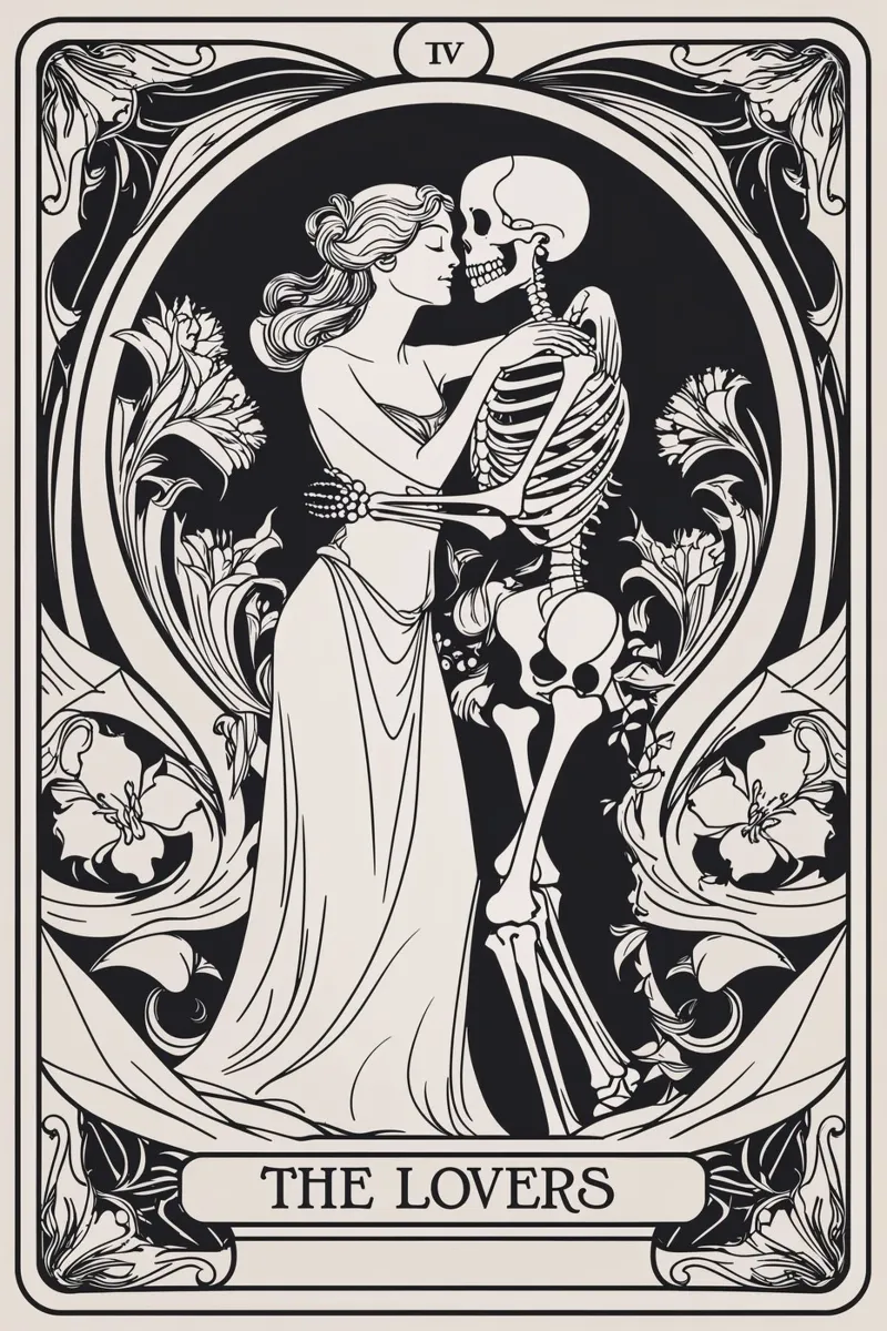 Les amants : L'harmonie entre la vie et la mort poster avec cadre en bois de Mystique & Muse