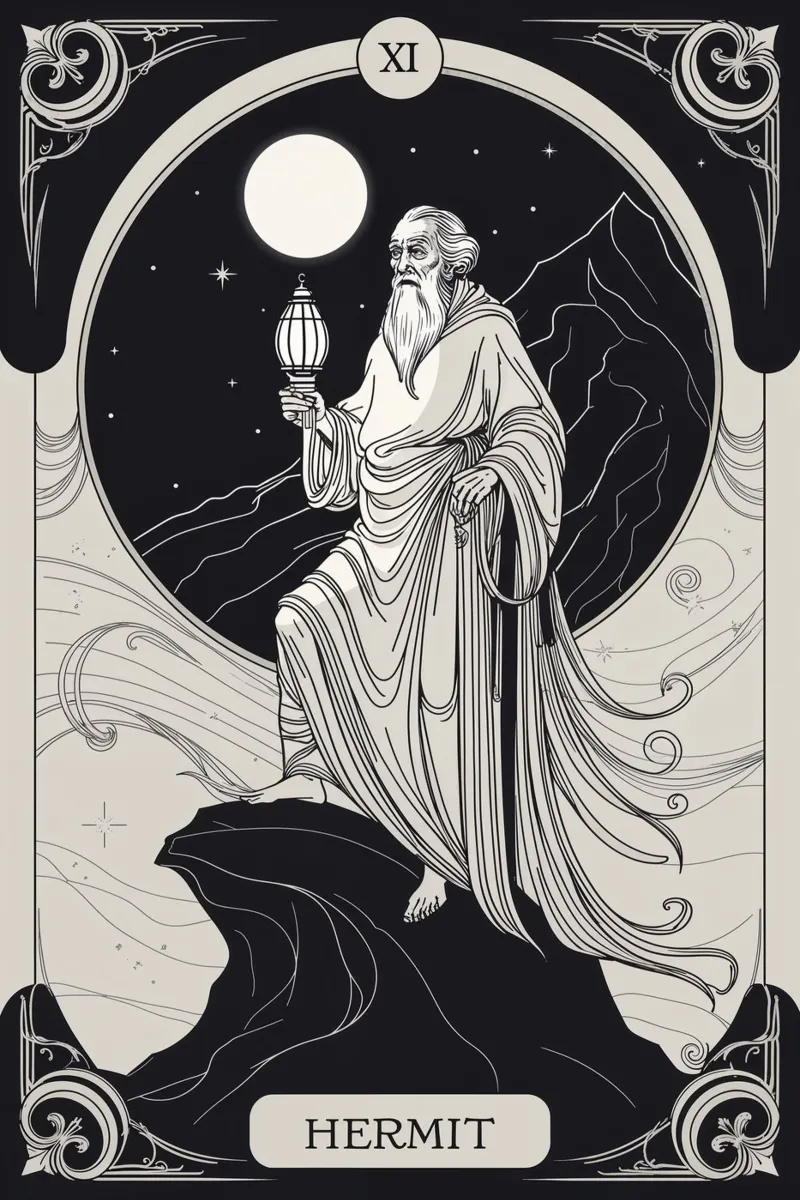 Der Eremit - Licht der Einsamkeit Poster mit Kunststoffrahmen von Mystique & Muse