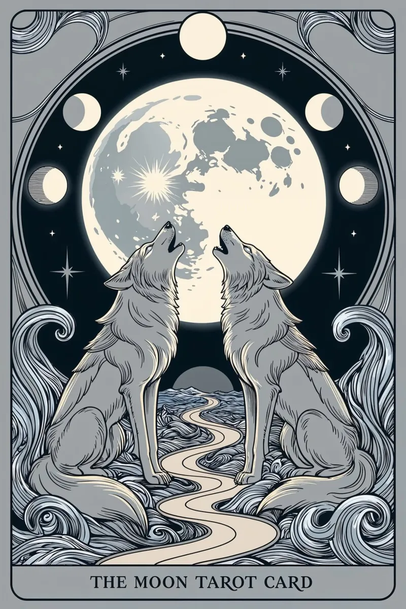 The Moon – Mystical Wolves Under the Lunar Glow canvas with Floater frame by Mystique & Muse