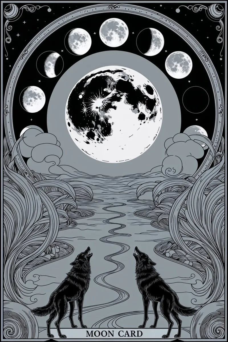 The Moon – Wolves and the Path to Hidden Truths poster with aluminum frame by Mystique & Muse