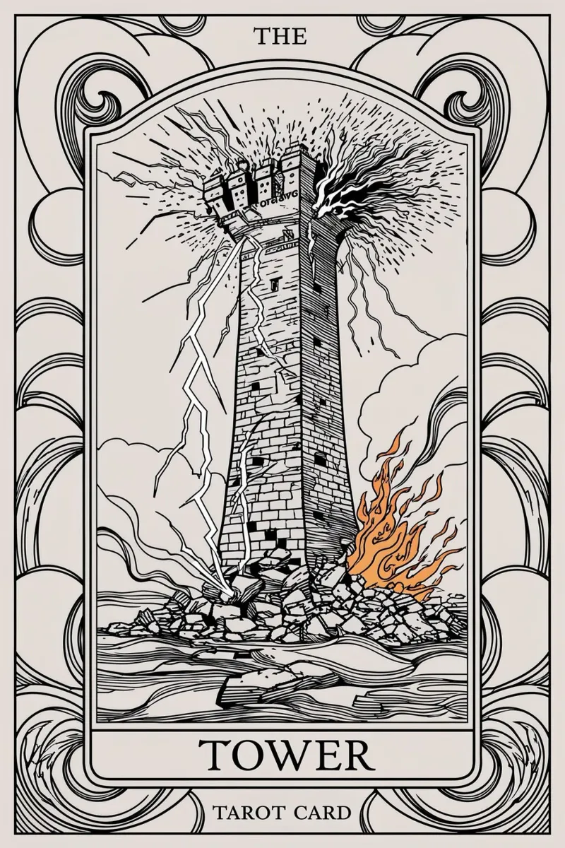 The Tower – Lightning Strikes and Transformation canvas with Floater frame by Mystique & Muse